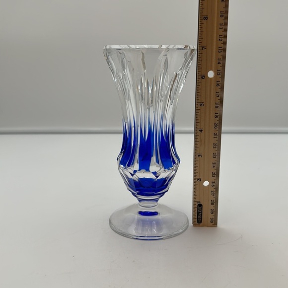 Art Deco Cobalt Blue Cut to Clear CRYSTAL VASE - Picture 14 of 16